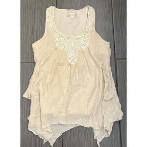 Boston Proper Cream Asymmetrical Tank Top Size Large Flowing Embroidered